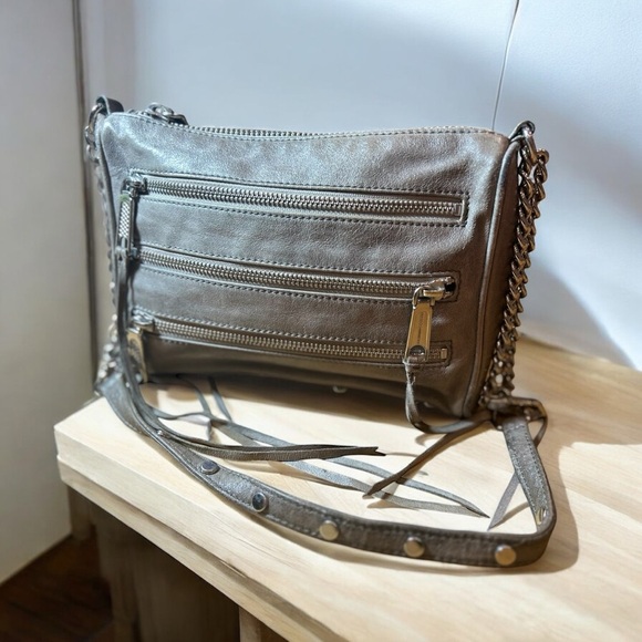 REBECCA MINKOFF Grey Leather mini MAC Crossbody Studded Shoulder Chain Strap bag - Picture 1 of 6